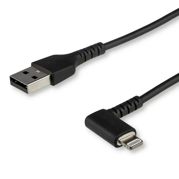Cable Resistente USB-A a Lightning de 1 m - Negro -Acodado en un ..