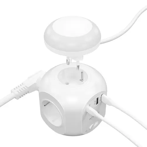 Regleta de Enchufes Sobremesa Multifuncion con 4 Tomas + 1xUSB-C 20W PD3.0, 2xUSB-A 18W QC3.0, Luz Nocturna, 1.8M, Blanco - Imagen 3