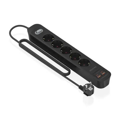 Regleta de Enchufes Multifuncion con 5 Tomas + Cargador PD3.0 20W 2xUSB-C, 2xUSB-A, 1.4m, Negro - Imagen 2