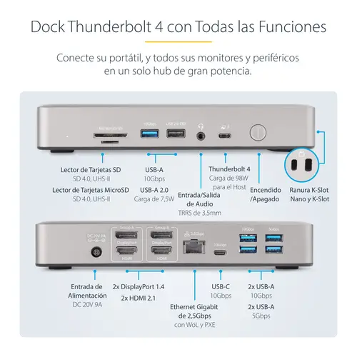 Docking Station Multipantalla Thunderbolt 4 - Dock para Dos, Tres o 4 Monitores - 2x HDMI/2x DP - Hub Ladrón 7x USB - Ethernet de 2,5Gbps - PD 98W - Imagen 10