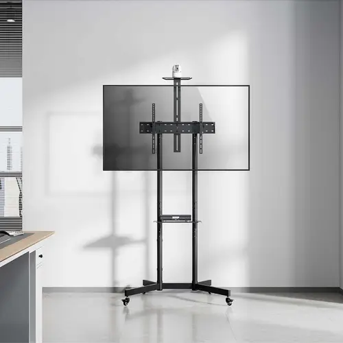 Soporte De Suelo Eco Con Rueda, Bandeja Para DVD Y Soporte De Cámara Para Monitor/TV 45kg De 37-70, Negro - Imagen 5