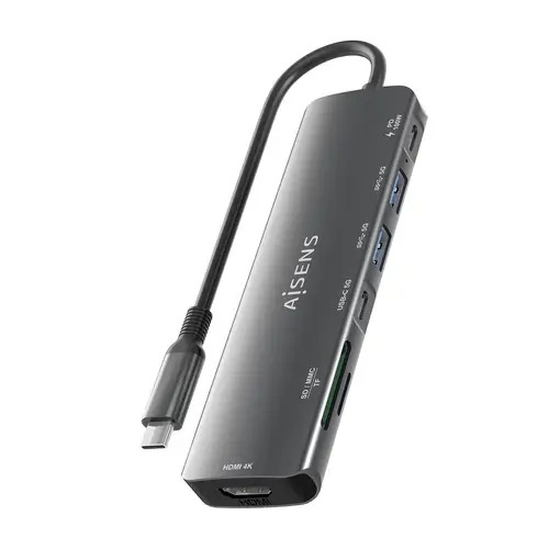 USB-C Dock 7 en 1, USB-C A, 1x HDMI, 2x USB-A, 1x USB-C, 1x USB-C PD 100W, 1x SD, 1x MicroSD, Gris, 15cm - Imagen 8