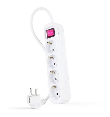 Regleta de enchufes de 4 tomas con interruptor, 1.4 metros Blanca - Imagen 1