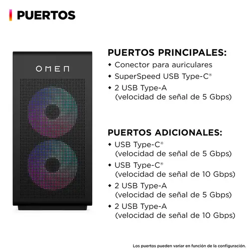 OMEN 35L Gaming Desktop GT16-0099ns PC Intel® Core i5 i5-14400F 32 GB DDR5-SDRAM NVIDIA GeForce RTX 5060 Ti Windows 11 Home Torre AI PC Negro - Imagen 3
