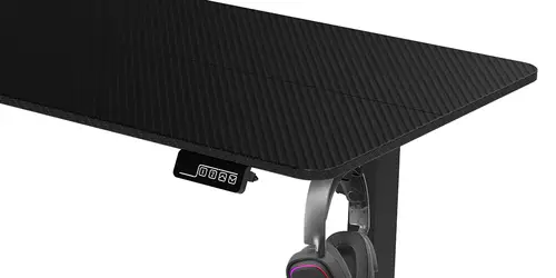 MGD-ERGOPRO, Mesa Ajuste Altura Eléctrico 73-118cm, Superficie Ergonómica Fibra Carbono, Estructura Metálica, Soporte Auriculares y Gestión Cableado, Escritorio Regulable 110x60cm, Negro - Imagen 3