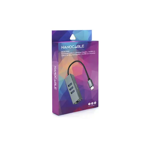 Conversor USB-C a Ethernet Gigabit + 3XUSB 3.0, Aluminio, Gris, 15 cm - Imagen 5