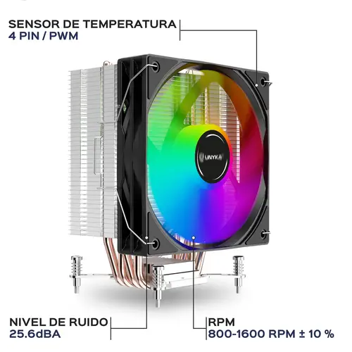 UNYCOOL H41 ARGB Procesador Refrigerador de aire 12 cm Negro, Blanco 1 pieza(s) - Imagen 6