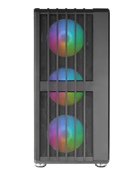 MC-VAULT, Caja Gaming ATX, 4x Ventiladores ARGB 120mm, Panel Frontal Mesh con Diseño Vertical, Ventana Lateral Cristal Templado, 3x Slots PCI Verticales, Semitorre PC Profesional, Negro