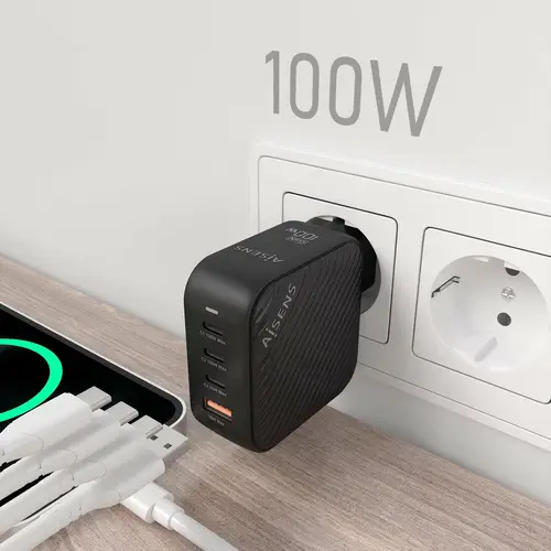 Cargador GaN 100W, 3xUSB-C PD3.0 QC4.0, 1xUSB-A QC3.0, Negro - Imagen 5