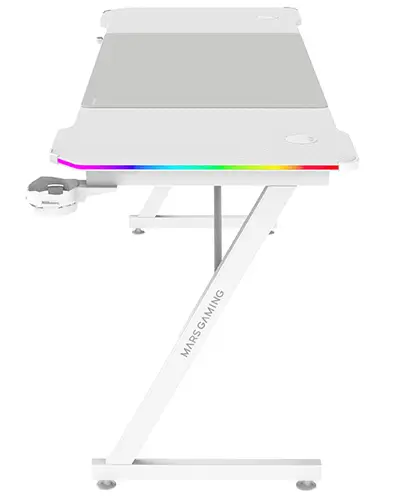 MGD-X160RGB, Mesa Gaming Ergonómica, Iluminación ARGB con Mando, Fibra de Carbono, Alfombrilla XXL, Soporte Auriculares y Bebida, Gestión Cableado, Escritorio Gaming 160x60cm, Blanco - Imagen 1