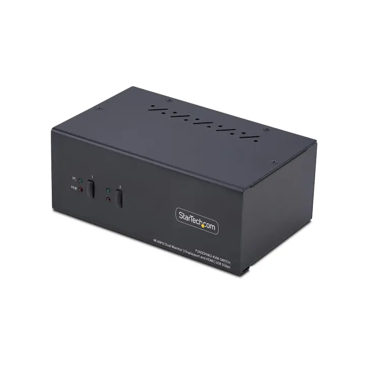 Switch KVM de 2 Puertos DisplayPort HDMI - Conmutador KVM de Dos Monitores - Hub Ladrón USB 2 Puertos 5Gbps - 2 Puertos USB HID - Teclas de Acceso Rápido - TAA