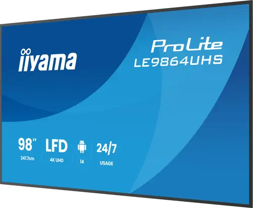 LE9864UHS-B1AG pantalla de señalización Pantalla plana para señalización digital 2,49 m (98") Wifi 500 cd / m² 4K Ultra HD Negro Procesador incorporado Android 24/7 - Imagen 3