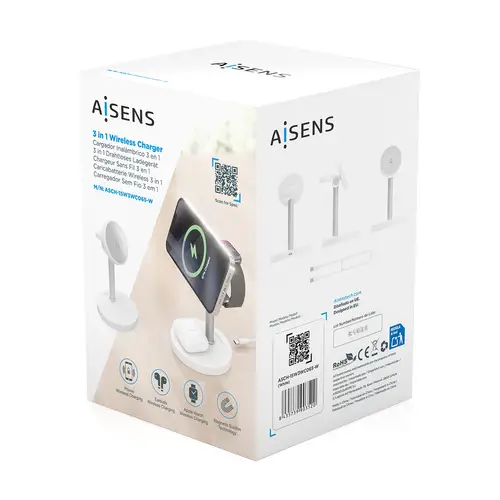 AISENS Cargador Inalambrico USB C 3 en 1 De 15W Para Movil  Apple Watch  Auriculares Con Estuche De Carga  Blanco - Imagen 7