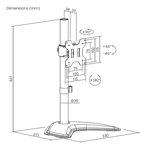 Soporte de mesa con peana eco giratorio e inclinable para monitor/TV 10kg de 17-32, Negro - Imagen 7