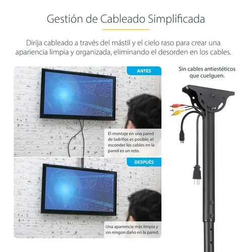 Soporte de Techo para TV - Soporte Universal de Cielo Raso para TV con Mástil Telescópico Largo Ajustable - Soporte VESA para Pantallas de 32" a 75" - Giro e Inclinación - Imagen 10