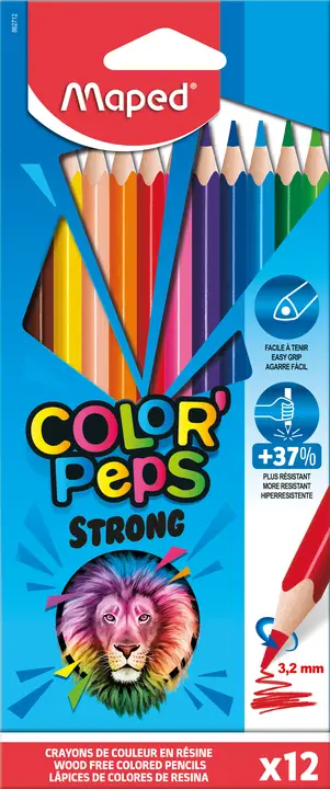 Strong colour pencils Negro, Marrón, Verde, Azul claro, Verde claro, Marina, Naranja, Melocotón, Rosa, Púrpura, Rojo, Amarillo 12 pieza(s)