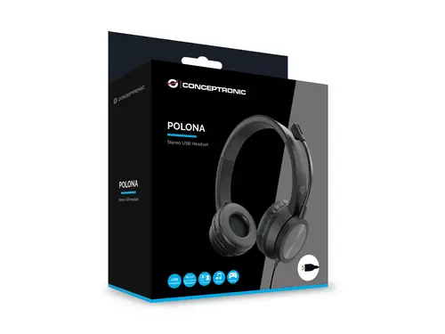 POLONA05B auricular y casco Auriculares Alámbrico Diadema Llamadas/Música USB tipo A Negro - Imagen 8