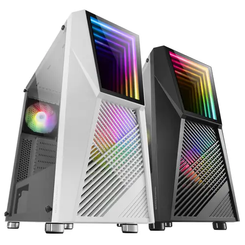 MC777W, Caja PC Gaming, Infinity Mirror ARGB, Cristal Templado, 2xVentilador Chroma ARGB, Blanco - Imagen 9