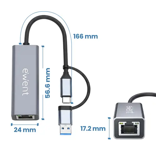 EW9819 hub de interfaz USB 3.2 Gen 1 (3.1 Gen 1) Type-A + Type-C 1000 Mbit/s Gris - Imagen 2