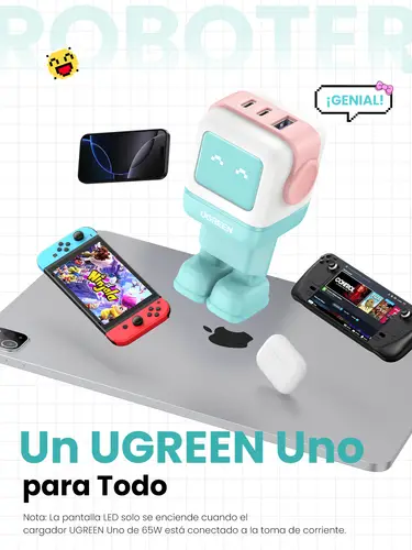 Uno RG 65W 3-Port GaN Fast Charger pink blue Ordenador portátil, Teléfono móvil, Portátil, Tableta, Teléfono Azul Corriente alterna Carga rápida Interior - Imagen 8