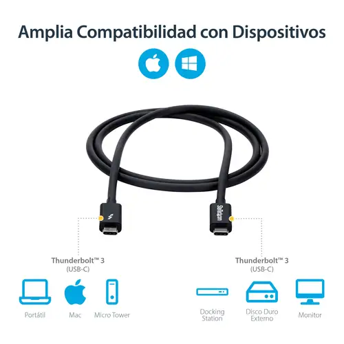 Cable Thunderbolt 3 Pasivo de 1m - 20Gbps - PD 100W - Vídeo 4K - Cable Thunderbolt - Certificado Thunderbolt - Compatible con USB4 / Modo Alt DP - Thunderbolt 4 - USB 3.2 - USB-C - Imagen 10