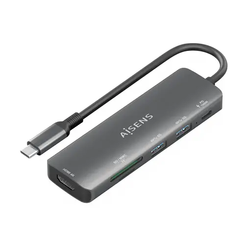 USB-C Dock 6 en 1, USB-C A, 1x HDMI, 2x USB-A, 1x USB-C PD 100W, 1x SD, 1x MicroSD, Gris, 15cm - Imagen 1