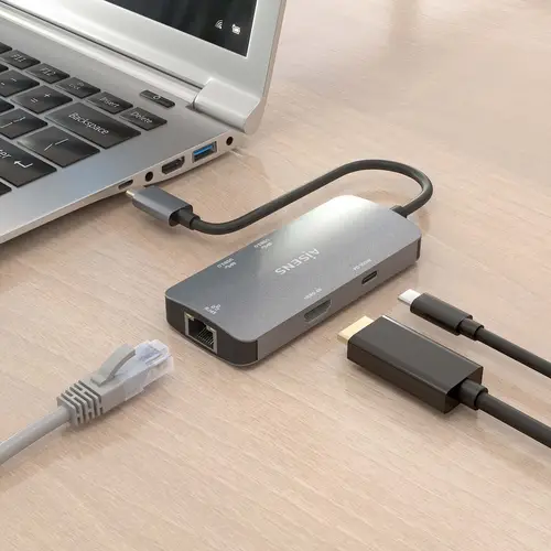 USB-C Dock 6 En 1, USB-C a 1xHDMI, 1xRJ45, 3xUSB-A, 1xUSB-C PD, Gris, 15cm - Imagen 6