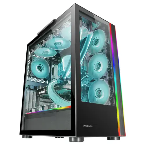 MC-ULT, Caja Gaming Custom XXL E-ATX, Doble Cristal Templado 90º Sin Marco + Puerta Lateral, Soporte Completo Refrigeración Líquida, Torre PC con Diseño de Cámara Dual Vertical, Negro - Imagen 1
