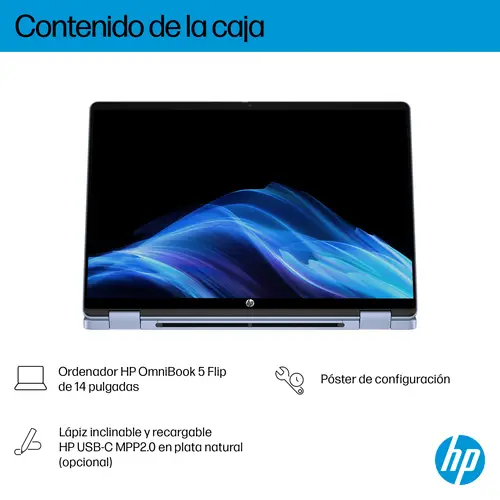 OmniBook 5 Flip 2-in-1 Laptop 14-fp0054ns Intel Core 5 120U 35,6 cm (14") Pantalla táctil 2K 16 GB LPDDR5-SDRAM 1 TB SSD Wi-Fi 6 (802.11ax) Windows 11 Home Azul - Imagen 4