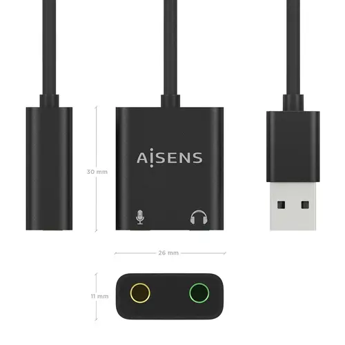 Conversor USB-A a Audio 48KHz, USB-A/M-2xJack 3.5/H, Negro, 10 cm - Imagen 3