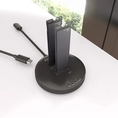 AISENS Estacion De Docking De Doble Bahia NVME a USB 3 2 Gen2x2  Clone  Negro - Imagen 6