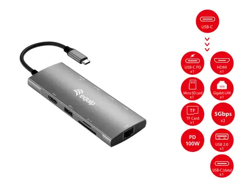 Adaptador multifunción USB-C 9 en 1, HDMI 4K/60Hz, Gigabit LAN, USB 3.2 GEN1, SD/TF, 100W USB PD - Imagen 3