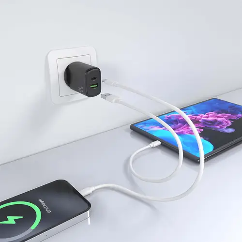 Cargador GaN 20W, 1xUSB-C PD3.0, 1xUSB-A QC3.0, Negro - Imagen 6