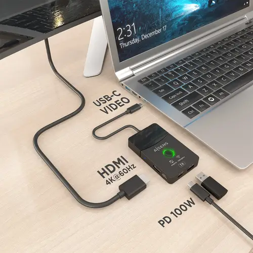 Docking USB-C a HDMI 1080P@60Hz (Inalámbrico) 30M, 1xHDMI 4K60HZ (Cable) 2xUSB-C 1xUSB-A 1xUSB-C PD 100W, Negro - Imagen 5
