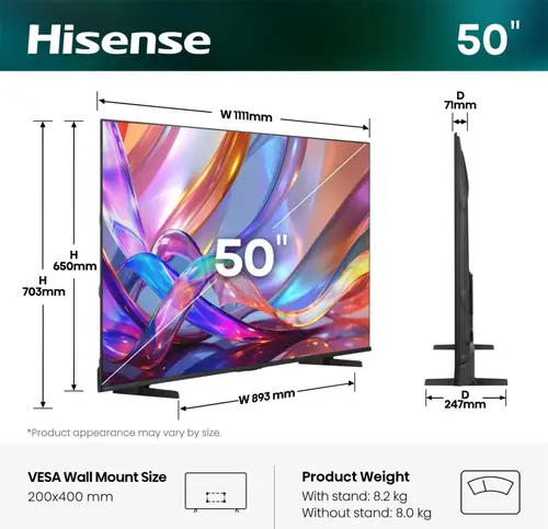 50E7S 127 cm (50") 4K Ultra HD Smart TV Wifi Negro 300 cd / m² - Imagen 2