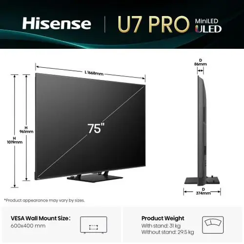 U7Q PRO 75U7Q PRO Televisor 190,5 cm (75") 4K Ultra HD Smart TV Wifi Negro 500 cd / m² - Imagen 2