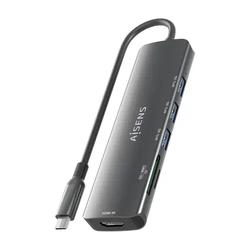 USB-C Dock 6 en 1, USB-C A, 1x HDMI, 3x USB-A, 1x SD, 1x MicroSD, Gris, 15cm - Imagen 8