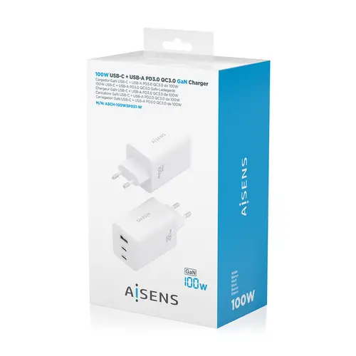 Cargador GaN 100W, 2x USB-C PD3.0 QC4.0 QC5.0, 1x USB-A QC3.0, Blanco - Imagen 7