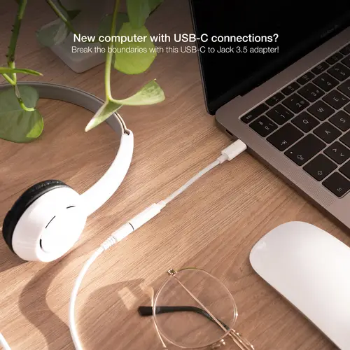 Cable Adaptador Audio USB-C/M a Jack 3.5/H, 11 cm, Blanco - Imagen 4