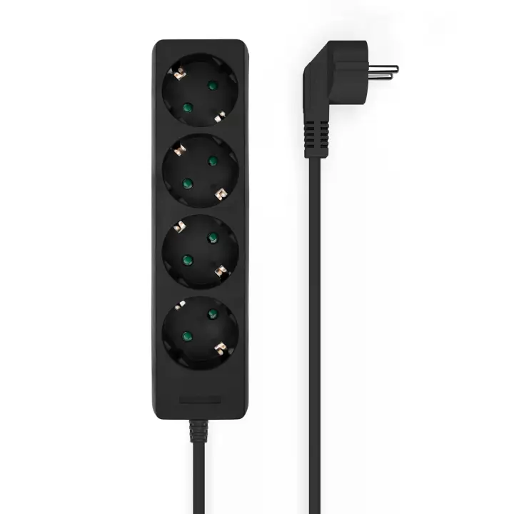 Base Multiple 4 Tomas Sin Interruptor Con Cable 3x1.5mm2, Negro, 1.4m