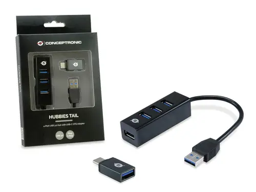 HUBBIES04B hub de interfaz USB 3.2 Gen 1 (3.1 Gen 1) Type-A 5000 Mbit/s Negro - Imagen 2