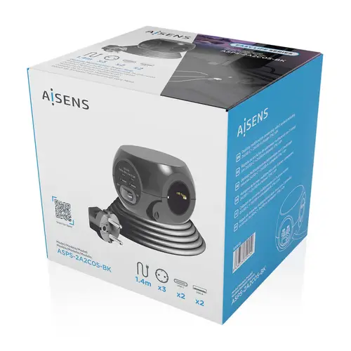 Regleta de Enchufes Sobremesa Multifuncion con 3 Tomas + 2xUSB-C, 2xUSB-A, 1.4M, Negro - Imagen 6