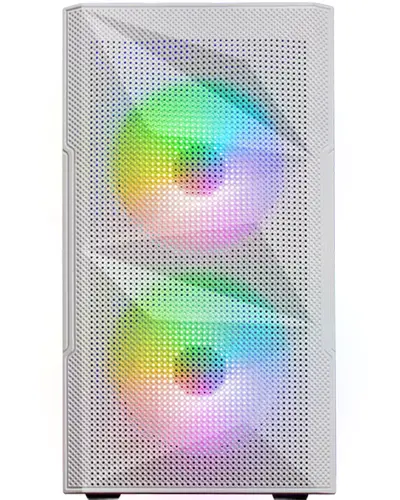 MC-ME Blanco, Caja Gaming Compacta MicroATX, Ventana Lateral Completa Cristal Templado, Diseño Frontal Total-Mesh Geométrico, 2X Ventiladores FRGB 120mm - Imagen 1
