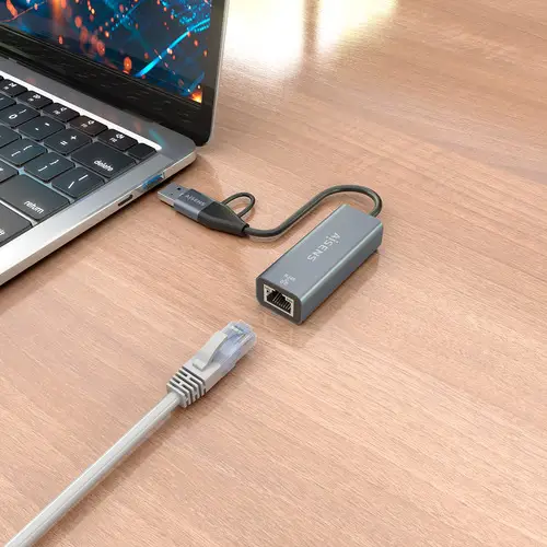 Conversor USB3.2 Gen1 USB-A+USB-C A Ethernet Gigabit 10/100/1000 Mbps, Gris, 15cm - Imagen 6