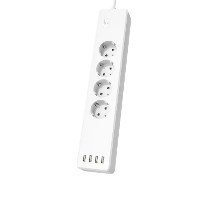 Regleta Inteligente WiFi con 4 enchufes y 4 USB (Enchufe múltiple sin hub/Gateway, con USB, 4 enchufes, con protección contra sobrecarga, Control por aplicación y Voz, 10 A), Color Blanco