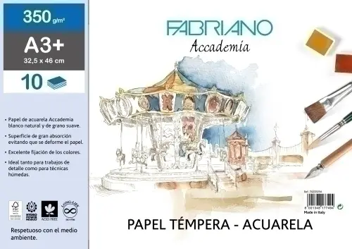 BLOC DIBUJO FABRIANO ACUARELA A3+ 10h