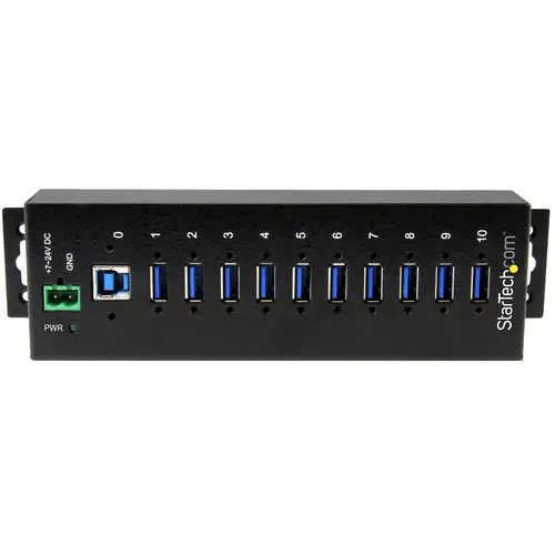 Hub Industrial de 10 Puertos USB 3.0 - 5Gbps - Ladrón Concentrador USB-A con Protección Antiestática ESD y Protección de Picos - de Montaje en Carril DIN Pared o Escritorio - Hub TAA - Imagen 2