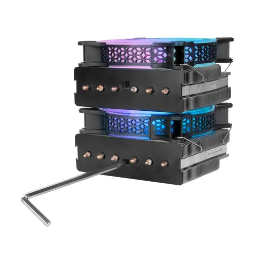 Disipador CPU, Doble Torre Refrigeración, 6 Heatpipes HCT, TDP 300 W, 2 Ventiladores ARGB PWM 12 cm, MCPUXT, Color Negro - Imagen 5
