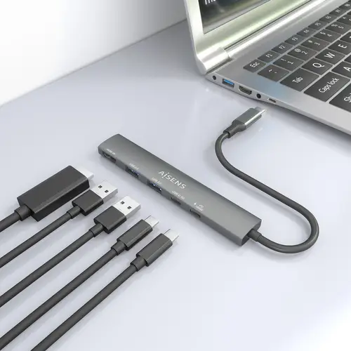 USB-C Dock 5 en 1, USB-C A, 1x HDMI 2x USB-A, 1x USB-C, 1x USB-C PD, Gris, 15cm - Imagen 6
