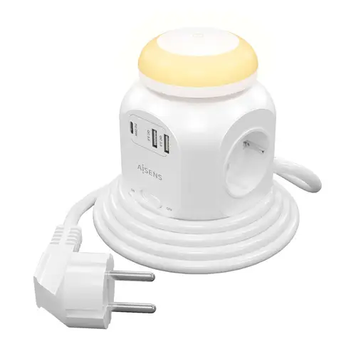 Regleta de Enchufes Sobremesa Multifuncion con 4 Tomas + 1xUSB-C 20W PD3.0, 2xUSB-A 18W QC3.0, Luz Nocturna, 1.8M, Blanco - Imagen 1